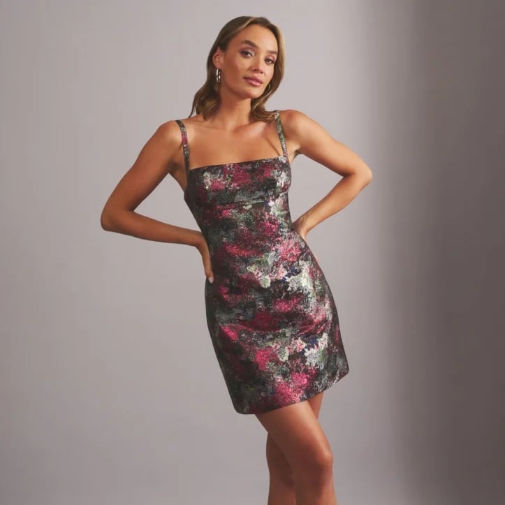Metallic Floral Brocade Mini Dress — Simple Going Out Outfits Night Club