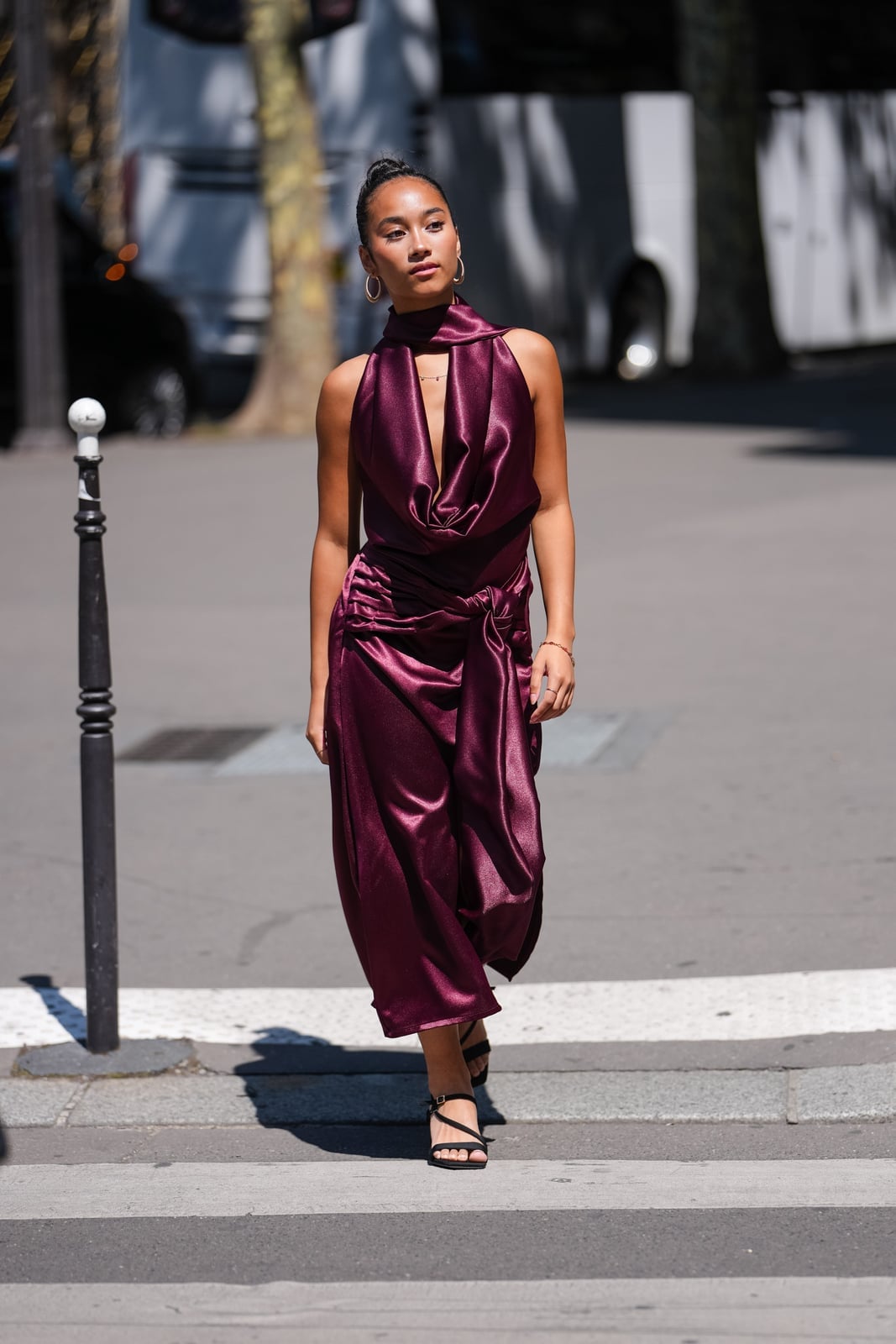 Deep Purple Satin Dress with Cowl Neck — Simple Going Out Outfits Night Club