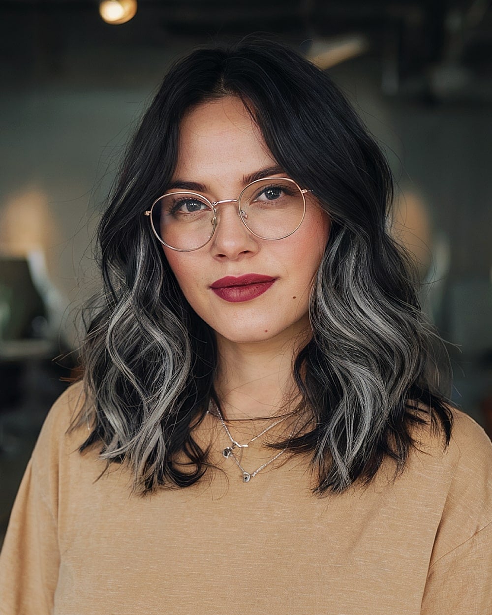 Collarbone Waves With Silver Highlight Blend — Simple Gray Blending Hair