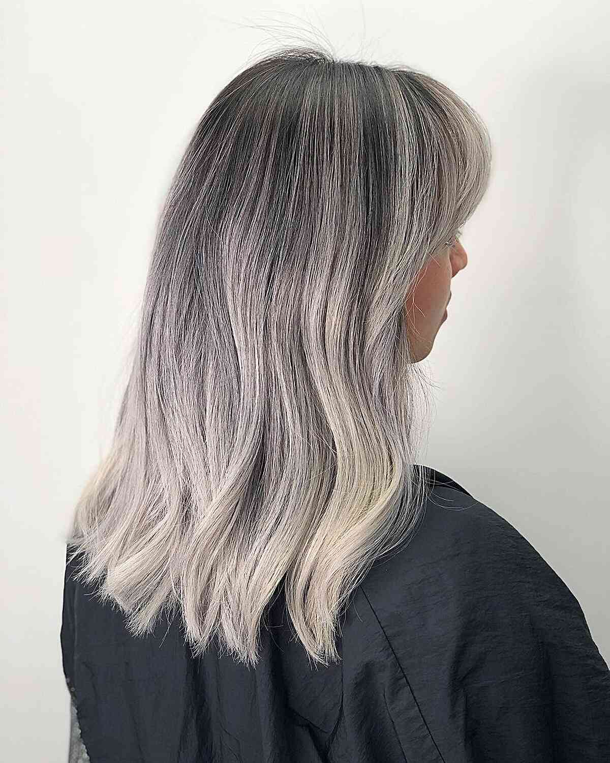 Shoulder Length Layers With Ash Blonde Gradient — Simple Gray Blending Hair