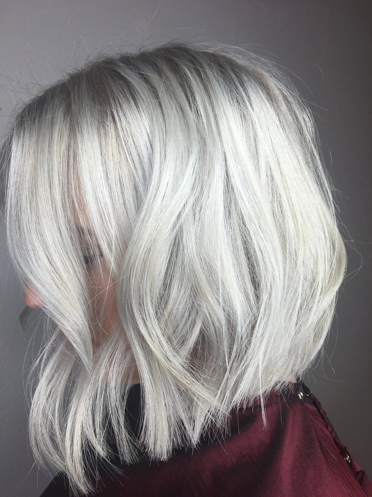 Chin Length Wavy Bob All Over Silver — Simple Gray Blending Hair
