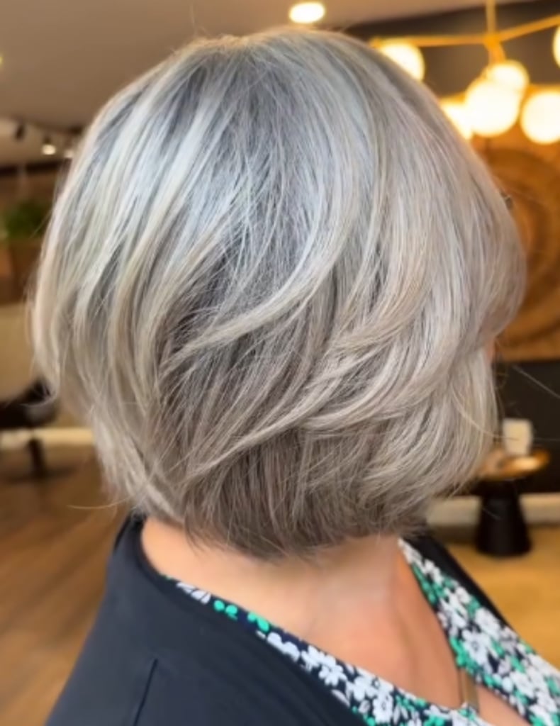 Textured Ear Length Bob With Short Bangs — Simple Gray Blending Hair