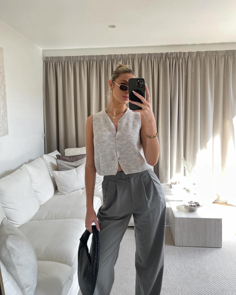 Gray Pinstripe Trousers With White T-shirt — Simple Gray Pants Outfits