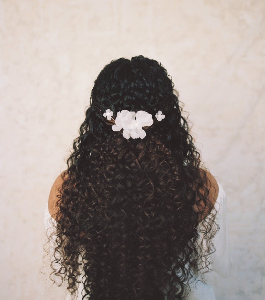 Braided Crown Half Up With Floral Accent Braided Crown Half Up With Floral Accent — Simple Hair Down Hairstyles