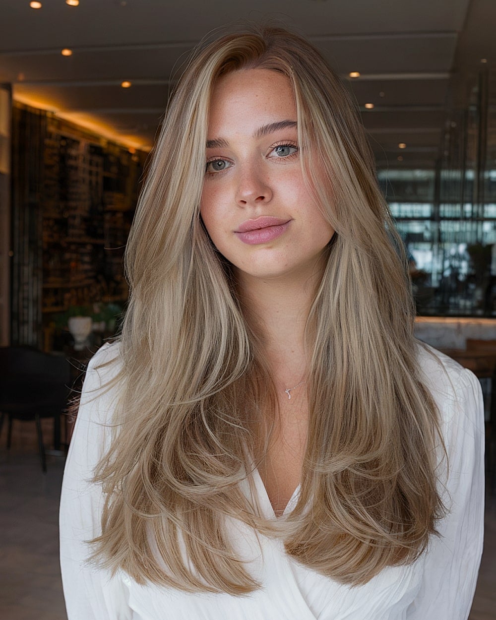 Mid-Back Ash Blonde With Subtle Layers — Simple Hair for Round Face