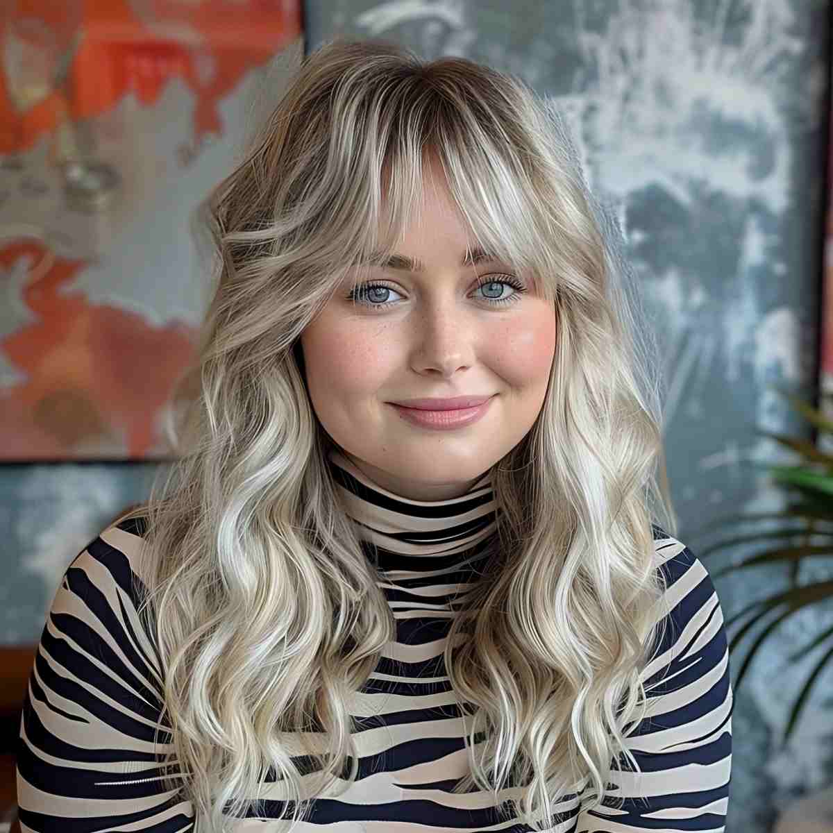 Wavy Ash Blonde Mid-Back With Balayage — Simple Hair for Round Face