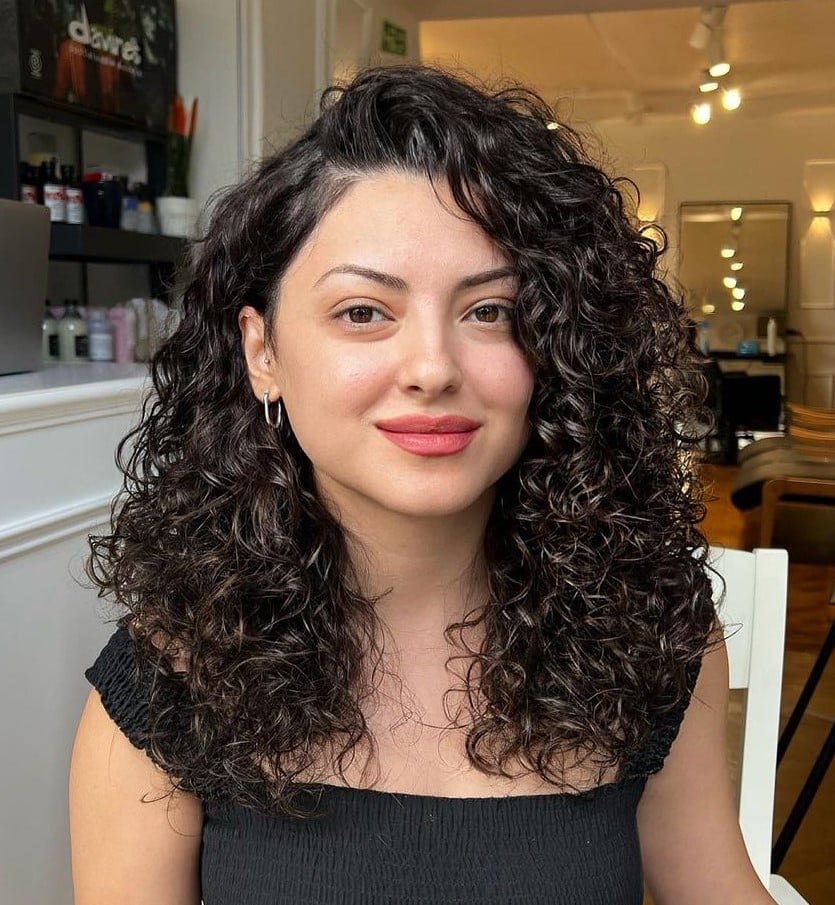 Mid-Back Dark Brown Defined Curls — Simple Hair for Round Face