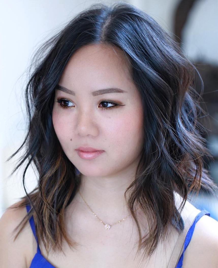 Dark Brown Lob With Face-Framing Layers — Simple Hair for Round Face