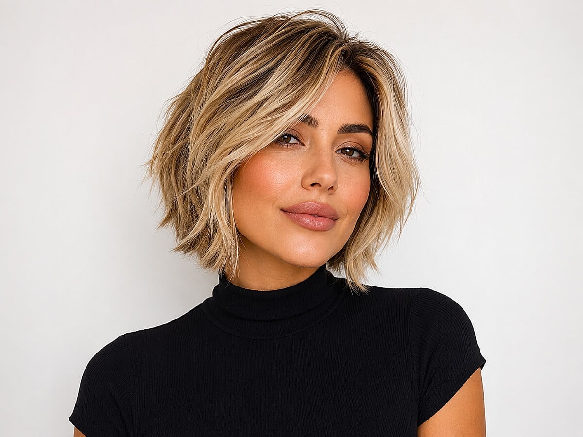 Chin Length Bob With Textured Waves and Dark Roots — Simple Hair Trends for Women