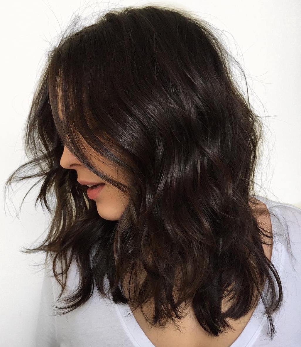 Mid-Back Dark Brown With Balayage — Simple Haircuts for Wavy Hair
