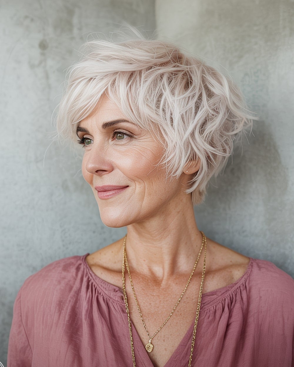 Textured Platinum Pixie With Wispy Bangs — Simple Haircuts for Women over 50