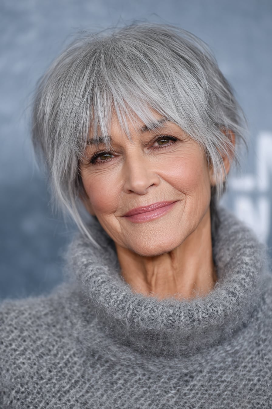 Layered Gray Bob With Wispy Bangs — Simple Haircuts for Women over 50
