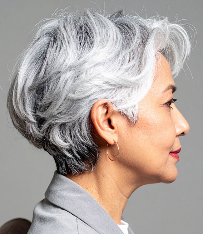 Chin Length Layered Bob In Natural Gray — Simple Haircuts for Women over 50