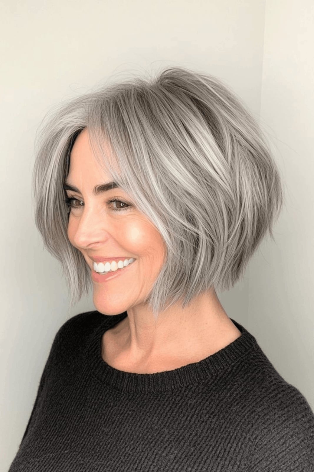 Textured Gray Bob With Wispy Fringe — Simple Haircuts for Women over 50