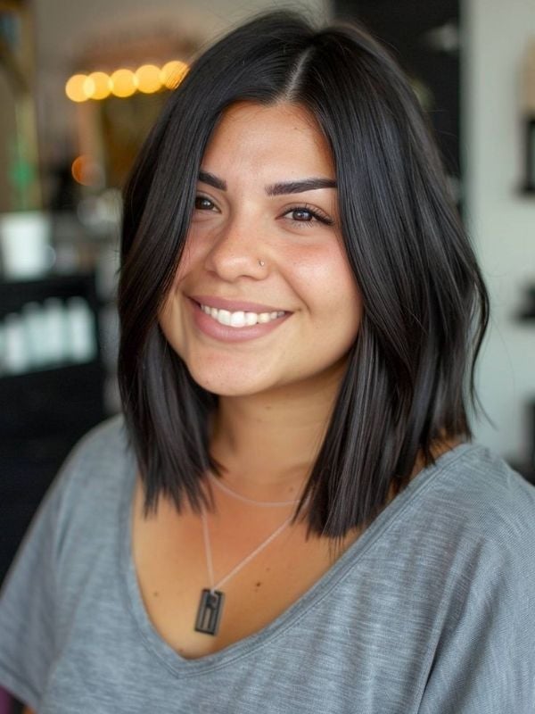 Chin Length Blunt Bob Dark Brown — Simple Hairstyles for Round Face