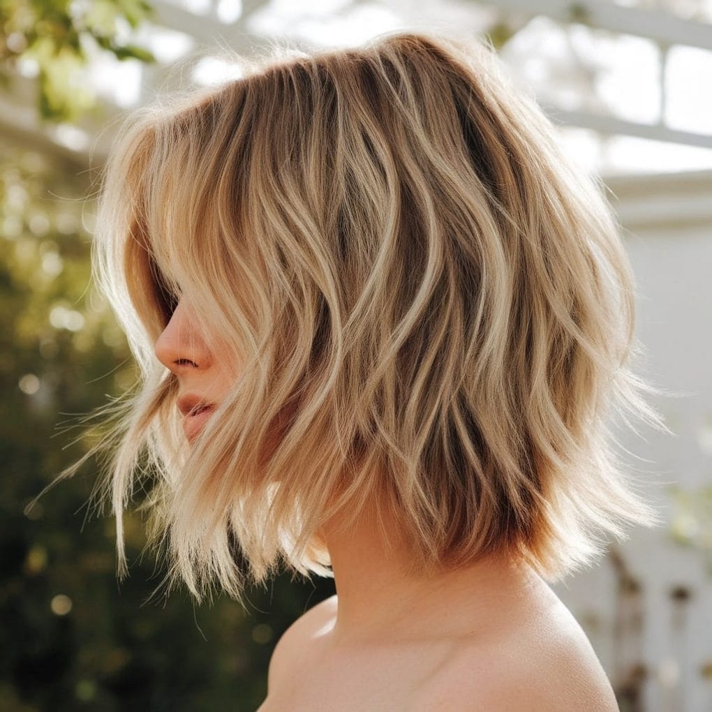 Chin Bob Choppy Layers Ash Blonde — Simple Hairstyles for Round Face