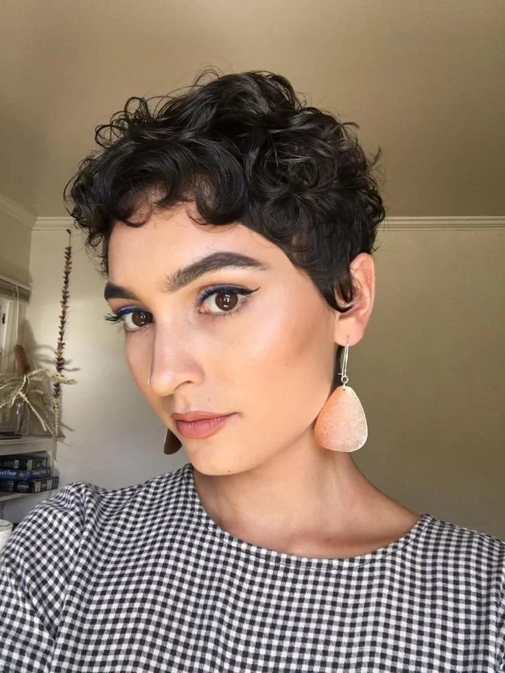 Textured Curly Pixie With Crown Volume, Ear — Simple Hairstyles for Thinning Hair
