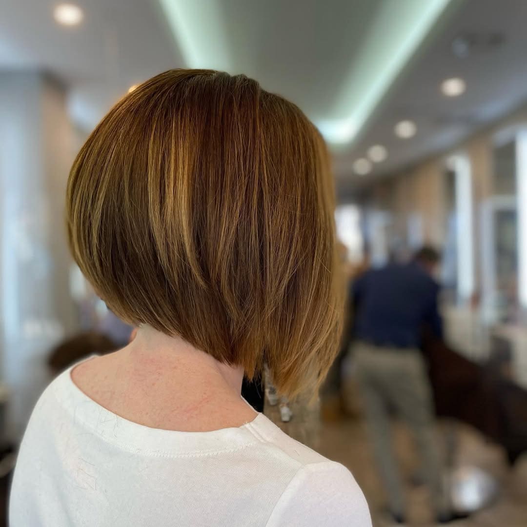 Angled Bob With Honey Blonde Highlights Angled Bob With Honey Blonde Highlights — Simple Hairstyles for Women over 50