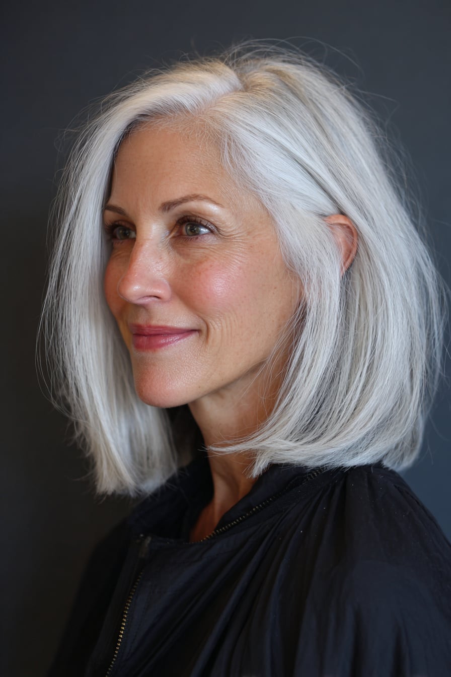 Collarbone Bob In Striking Silver White Collarbone Bob In Striking Silver White — Simple Hairstyles for Women over 50