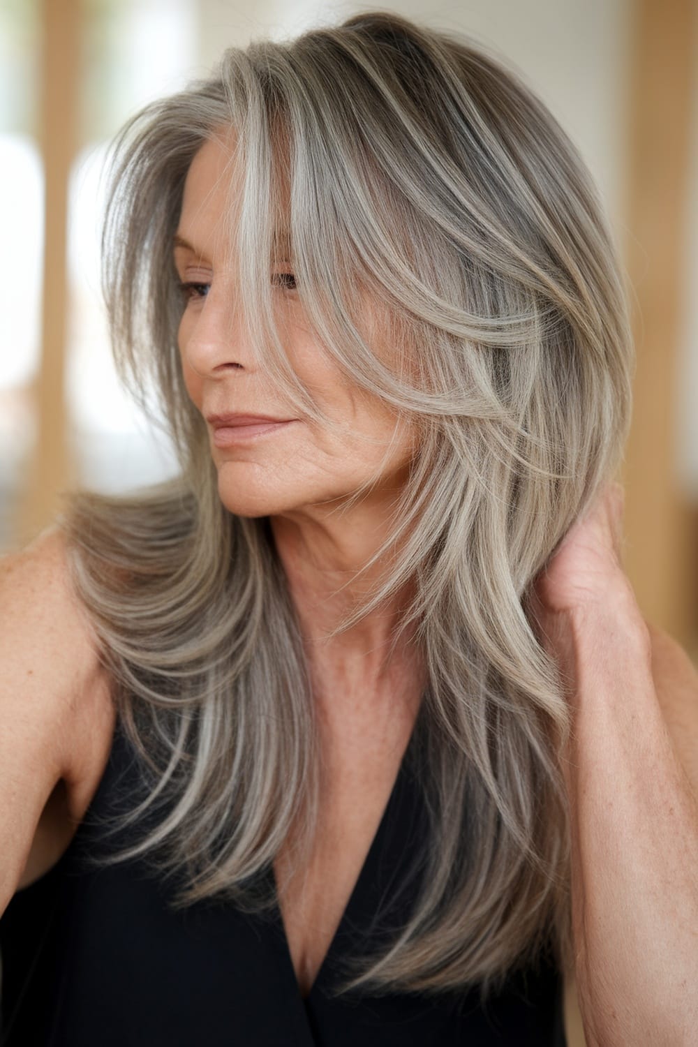 Mid-Back Layers With Curtain Bangs Mid-Back Layers With Curtain Bangs — Simple Hairstyles for Women over 50