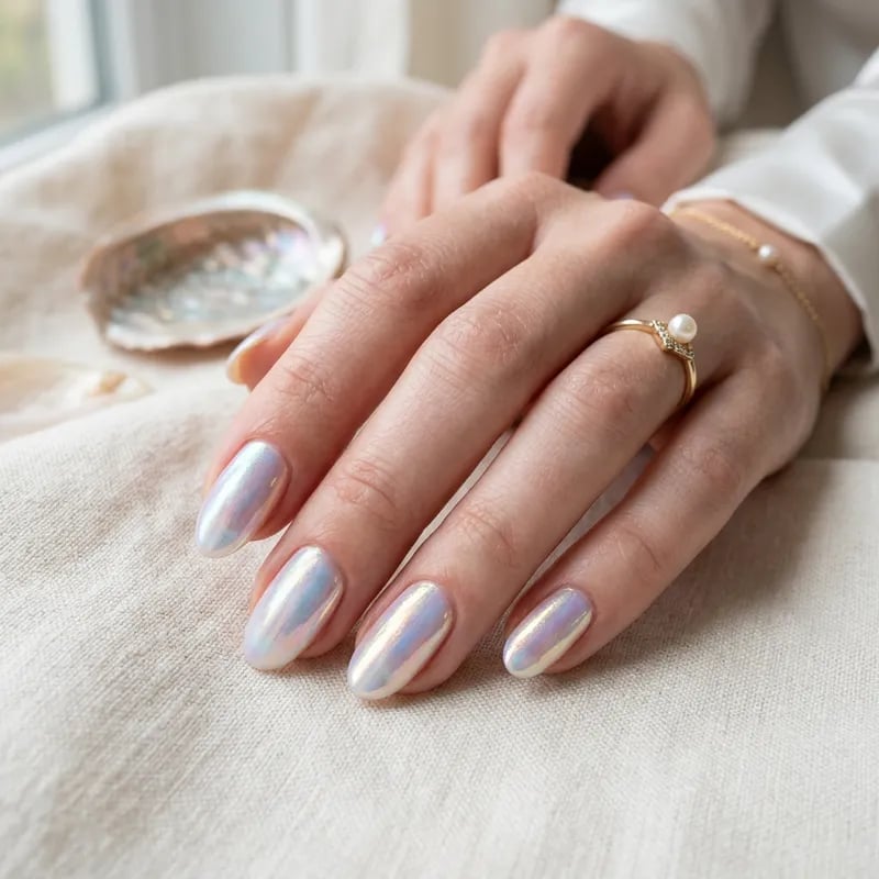 Medium Oval Pearlescent Iridescent Nails Medium Oval Pearlescent Iridescent Nails — Simple Holographic Nails