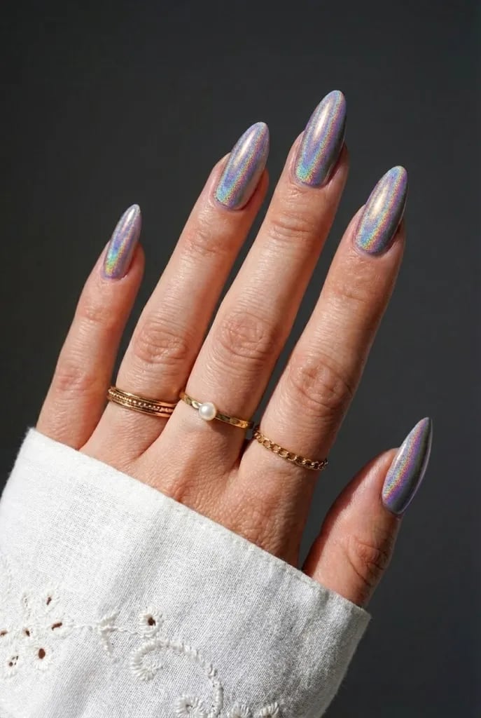 Medium Nails Various Bright Colors Glossy Finish Medium Nails Various Bright Colors Glossy Finish — Simple Holographic Nails