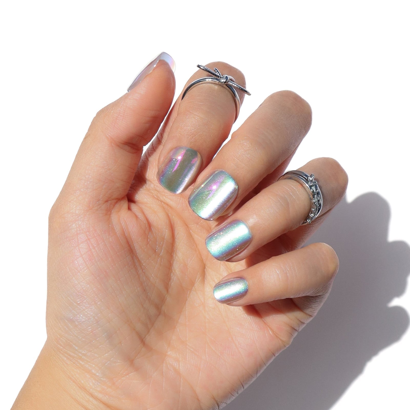 Short Square Iridescent Chrome Nails, Silver Short Square Iridescent Chrome Nails, Silver — Simple Holographic Nails