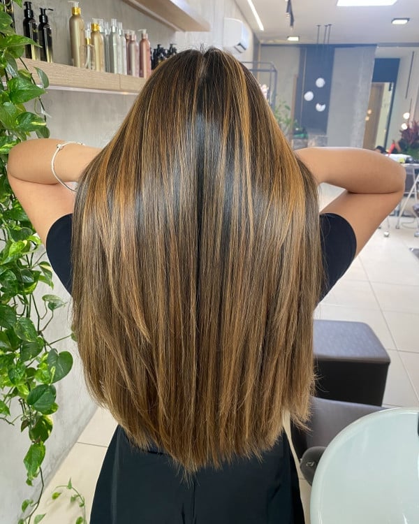 Long Straight Dark Brown With Honey — Simple Honey Highlights
