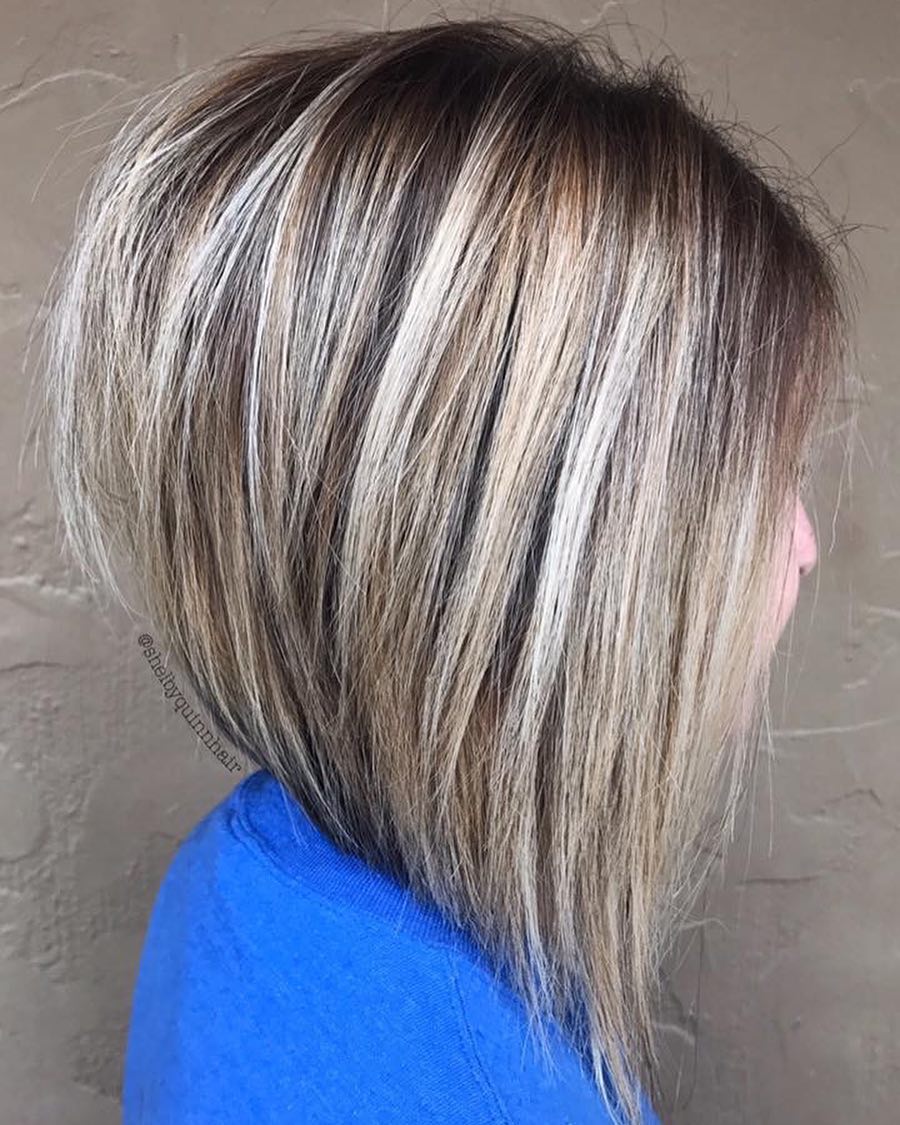 Angled Chin Length Fine Bob With Blonde Highlights, Close-Up Take — Simple Inverted Bob