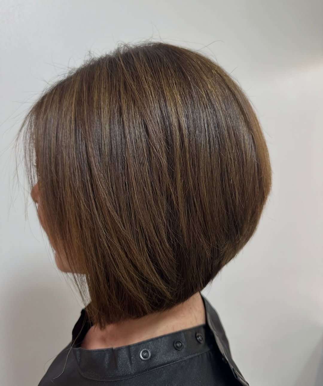 Sharp Chin Length Dark Brown Inverted Bob, With No Bangs Visible — Simple Inverted Bob