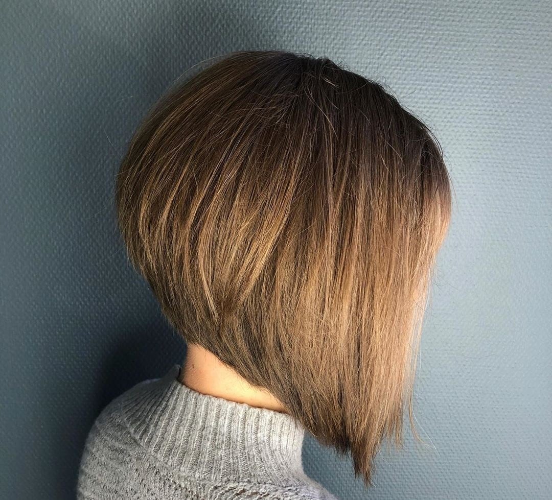 Thick Warm Brown Inverted Bob With Lighter Tones — Simple Inverted Bob