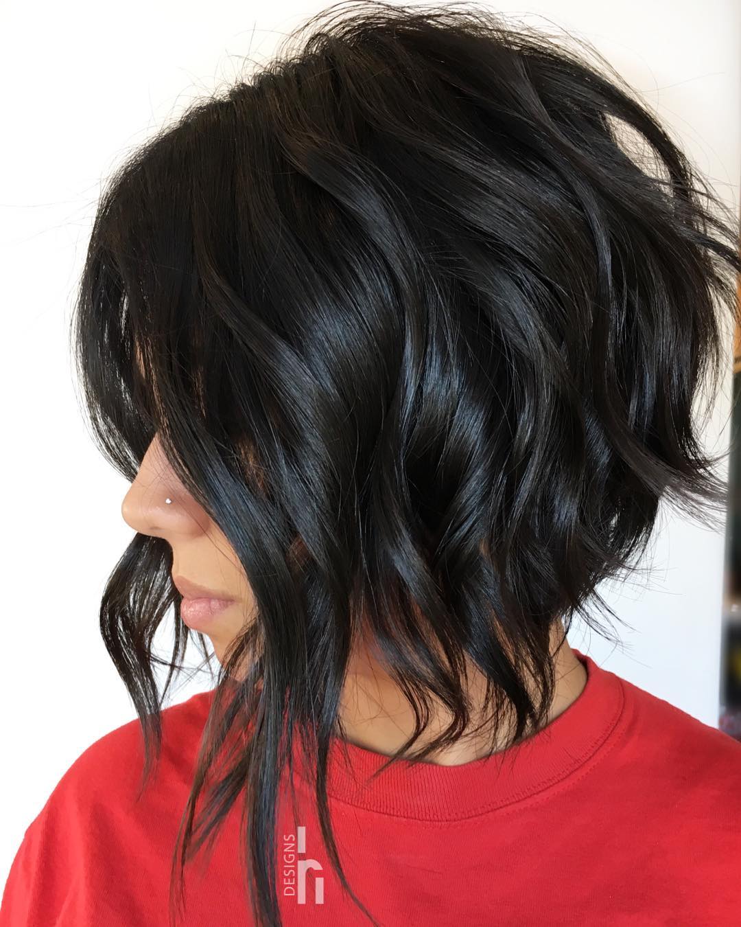 Textured Wavy Inverted Bob Chin Length, Dark Brown — Simple Inverted Bob
