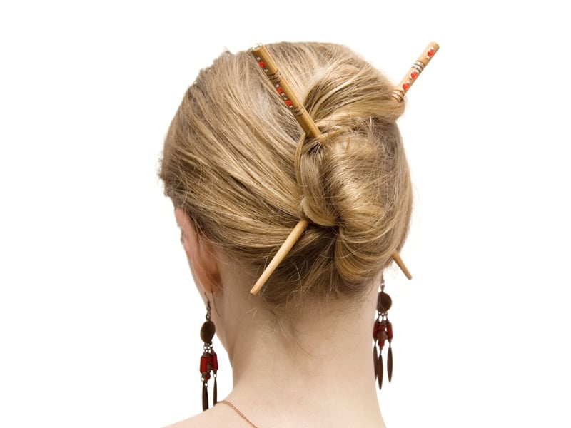 Blonde Bun with Wooden Hair Sticks — Simple Japanese Hairstyles
