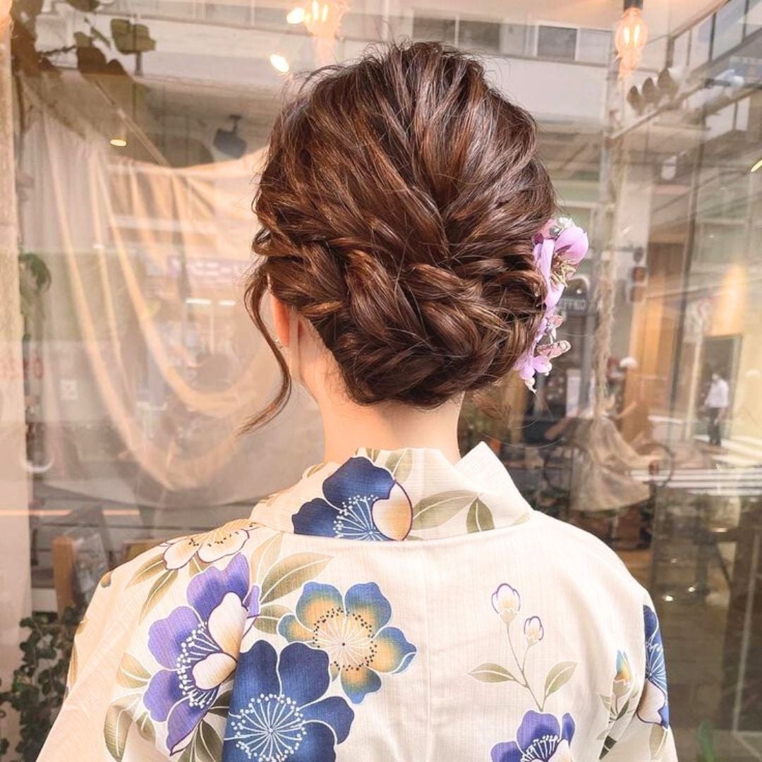 Intricate Twisted Updo with Floral Accessory — Simple Japanese Hairstyles