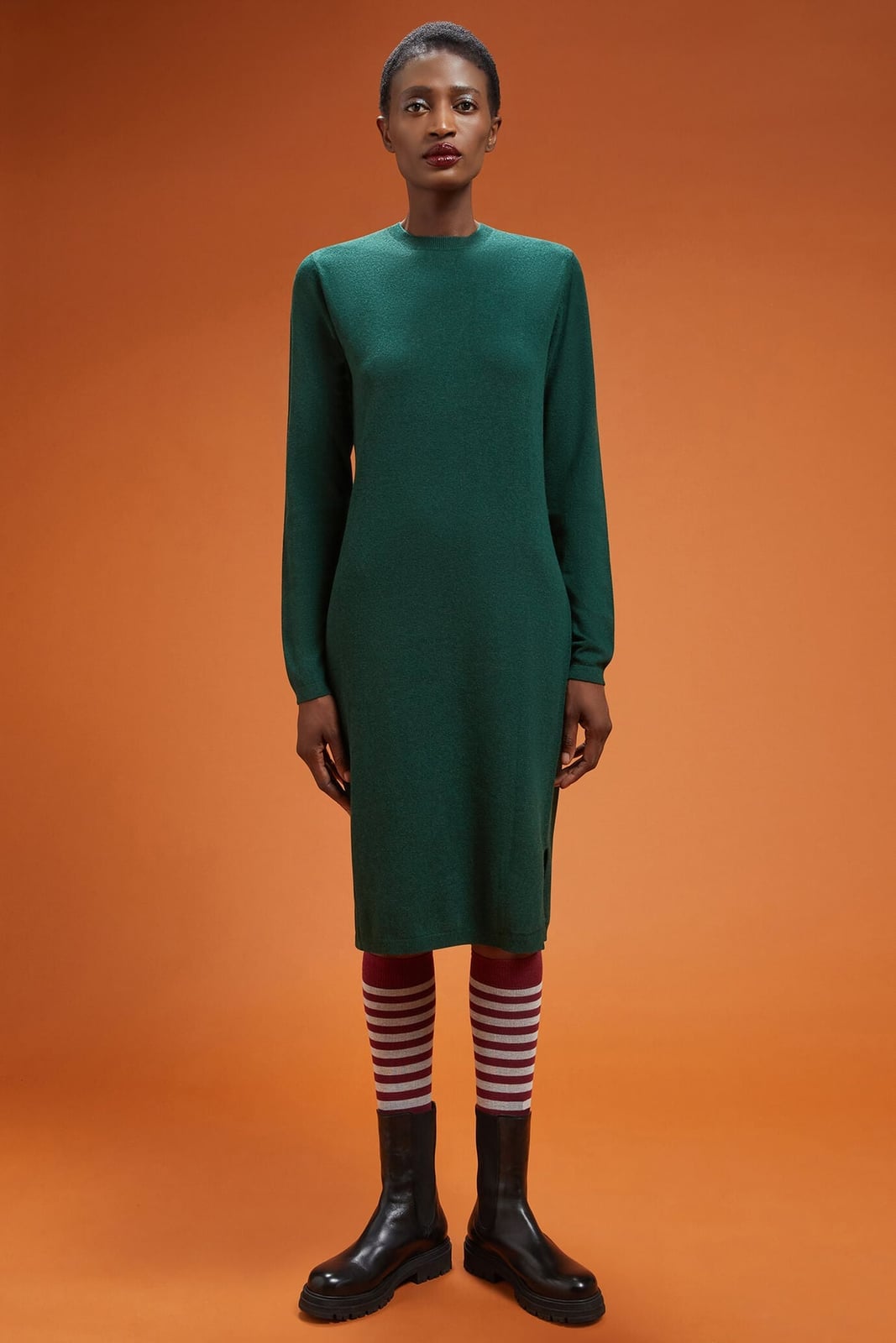 Green Knit Dress With Striped Socks — Simple Knit Dress