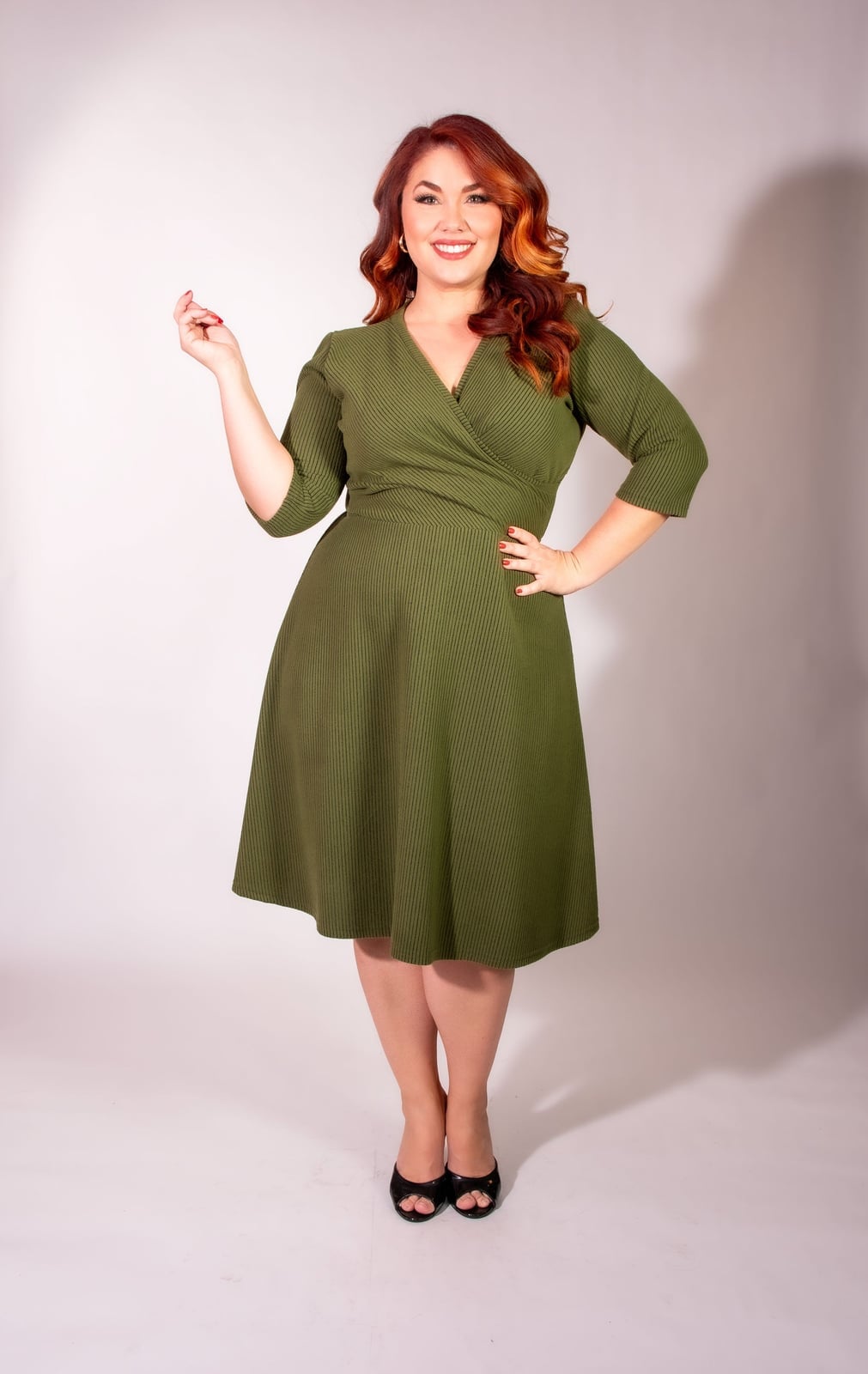 Olive Green Striped Knit A-Line Dress — Simple Knit Dress