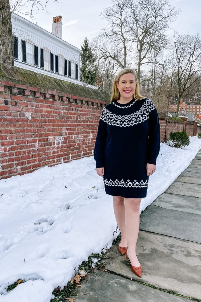 Navy Knit Dress With Fair Isle Pattern — Simple Knit Dress