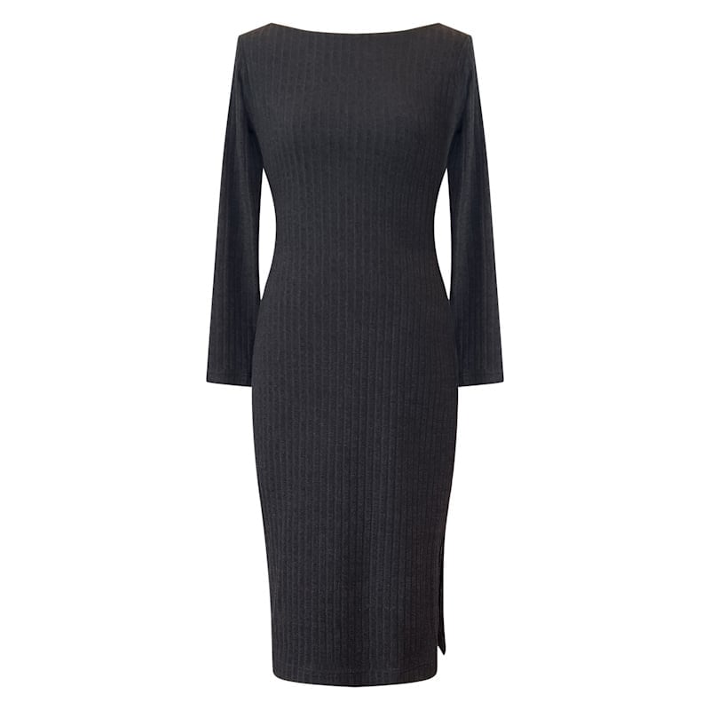 Dark Gray Ribbed Knit Midi Dress — Simple Knit Dress