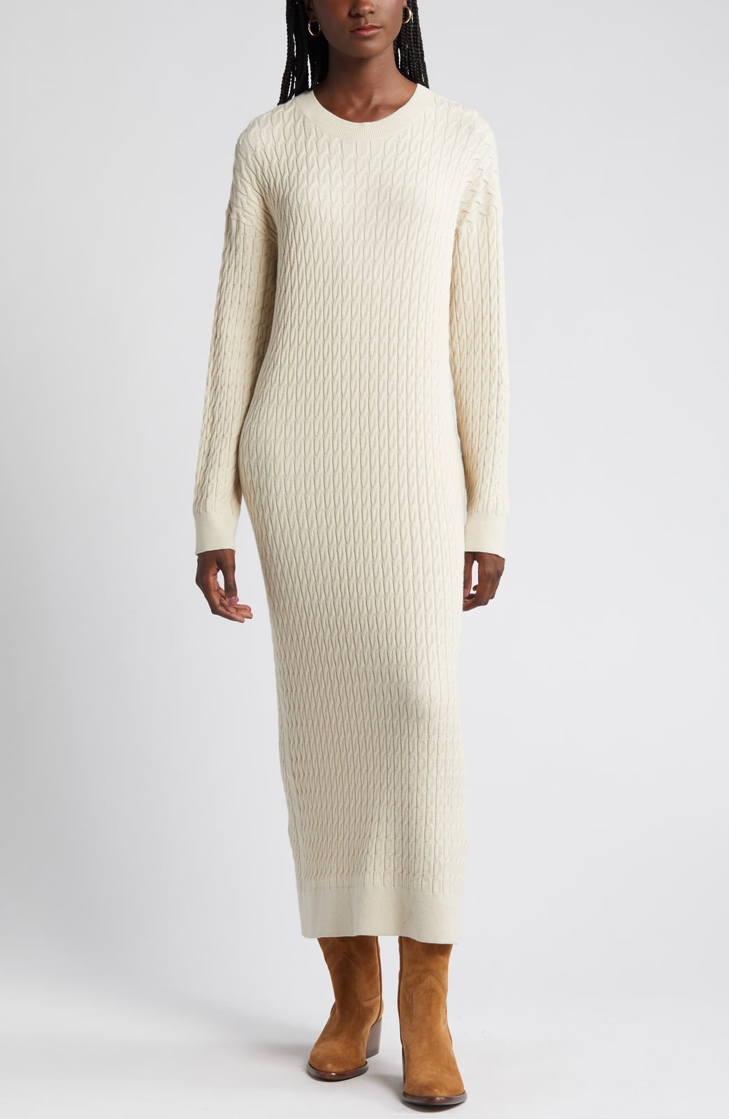 Cream Cable Knit Maxi Dress — Simple Knit Dress