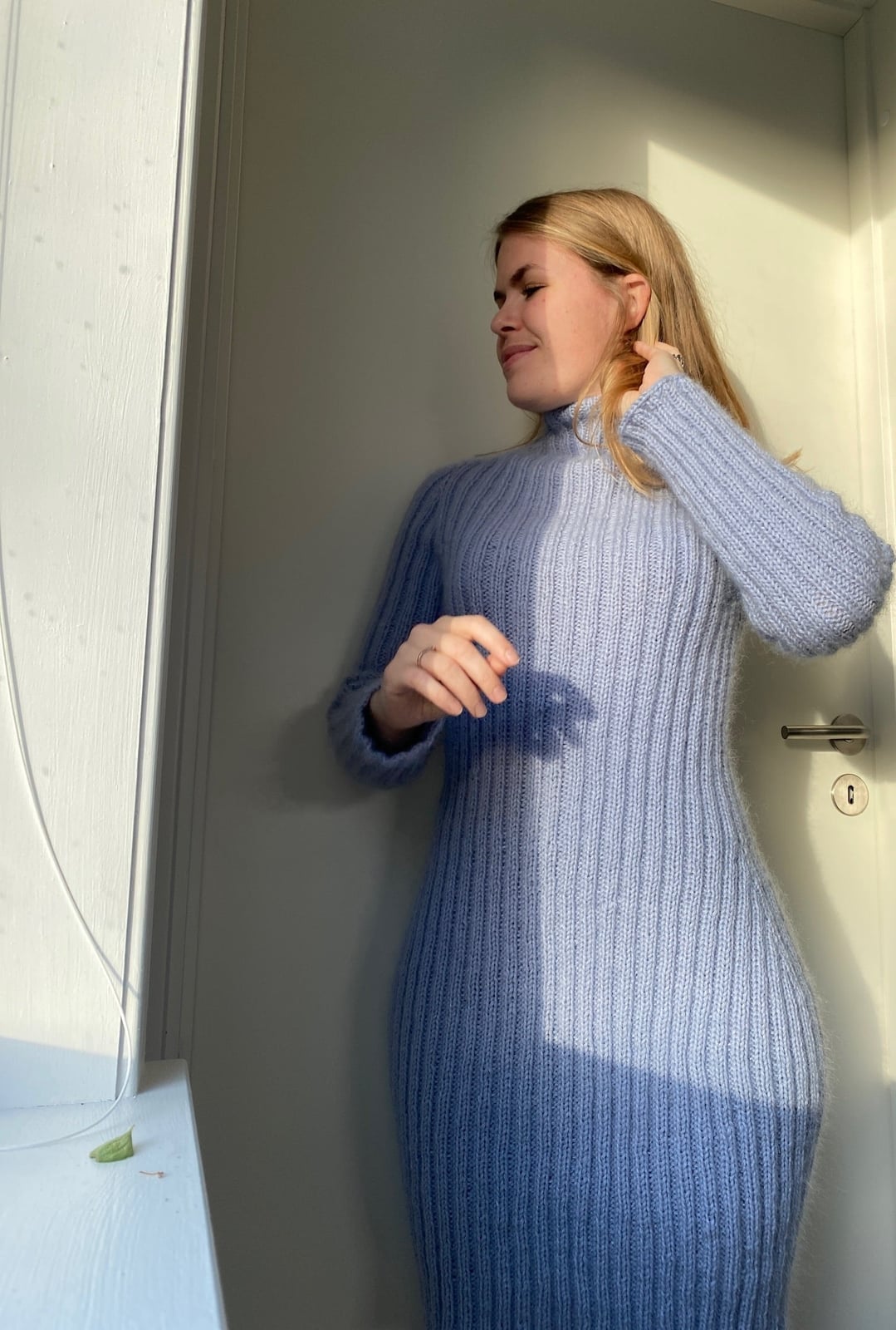 Light Blue Ribbed Knit Midi Dress — Simple Knit Dress