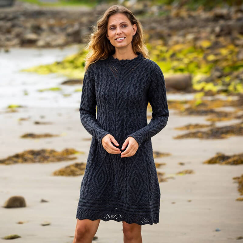 Dark Gray Aran Cable Knit Maxi Dress — Simple Knit Dress