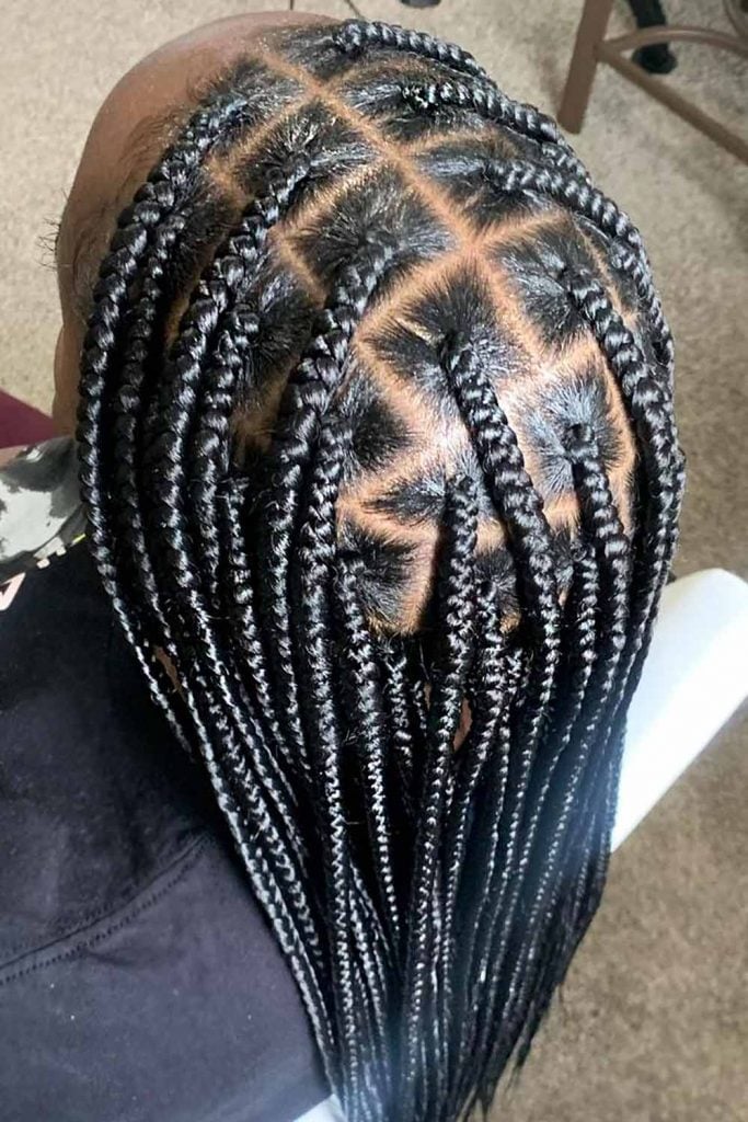 Diamond Parting Knotless Box Braids Diamond Parting Knotless Box Braids — Simple Knotless Braids