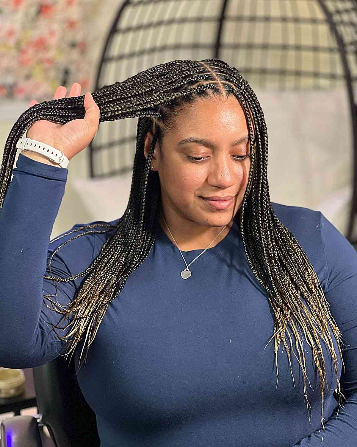 Mid-Back Small Knotless Braids With Blonde Tips Mid-Back Small Knotless Braids With Blonde Tips — Simple Knotless Braids
