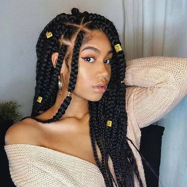Mid-Back Knotless Braids With Gold Cuffs Mid-Back Knotless Braids With Gold Cuffs — Simple Knotless Braids