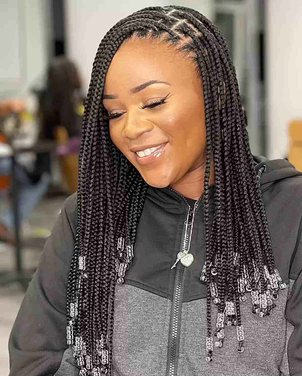 Mid-Back Knotless Braids With Curly Beaded Ends Mid-Back Knotless Braids With Curly Beaded Ends — Simple Knotless Hairstyles