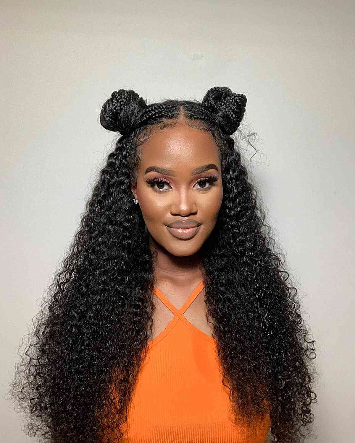 Black Braids With Two Space Buns Black Braids With Two Space Buns — Simple Knotless Hairstyles