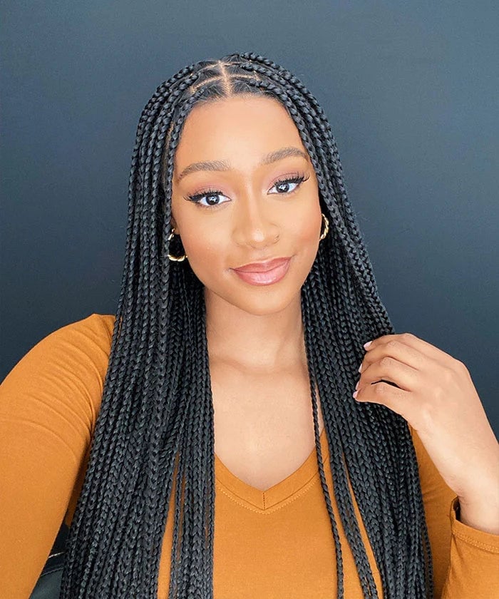 Elegant Mid-Back Straight Knotless Braids Elegant Mid-Back Straight Knotless Braids — Simple Knotless Hairstyles