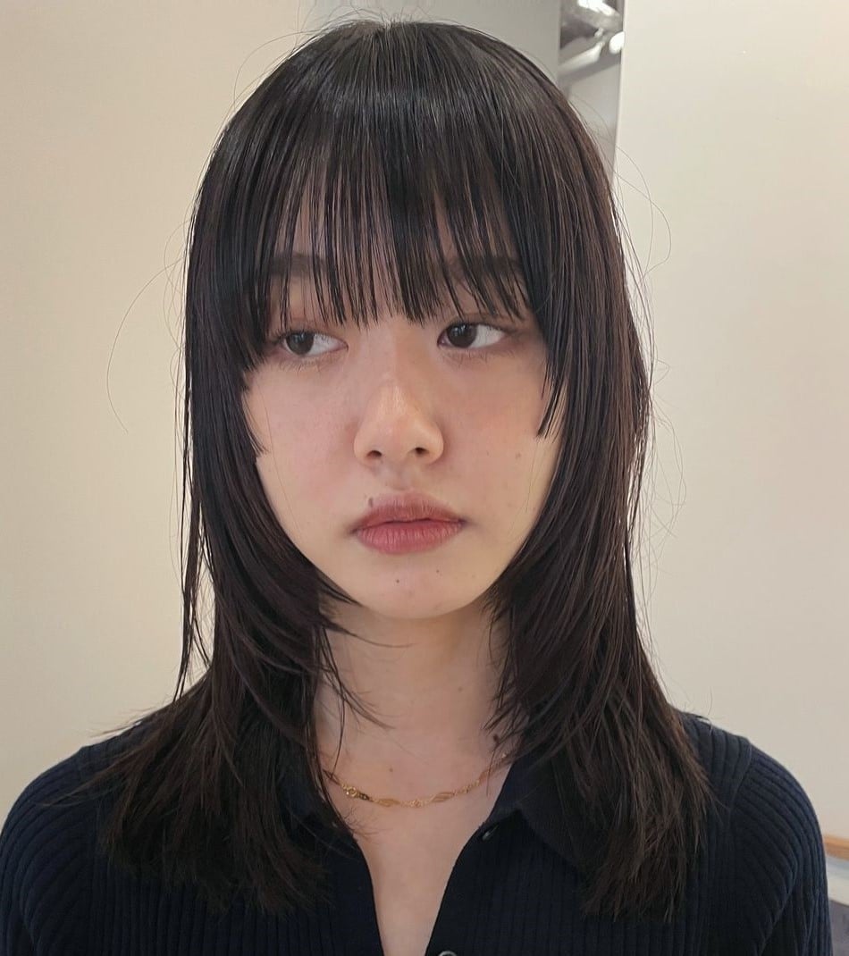 Collarbone Wolf Cut With Choppy Layers And Wispy Bangs Collarbone Wolf Cut With Choppy Layers And Wispy Bangs — Simple Korean Hair