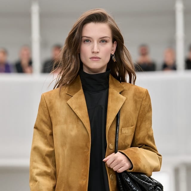 Suede blazer over turtleneck and black dress — Simple Layered Ideas