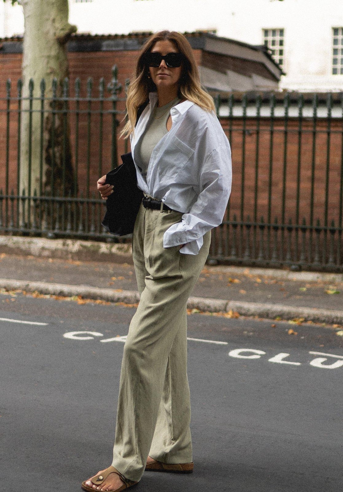 Oversized shirt over tank top with wide leg trousers — Simple Layered Ideas